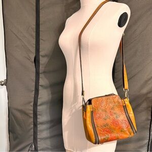 Vintage Leather Women's Purse Floral Embossed Crossbody Bag Small Shoulder Brown